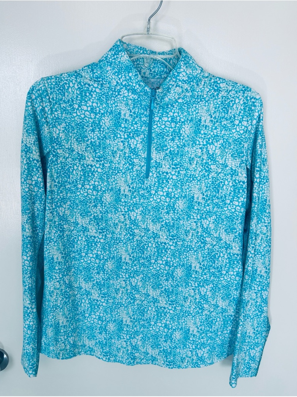 IBKUL Turquoise Blue and White / Aqua Speckle 1/4 Quarter-Zip Sport Pullover, L